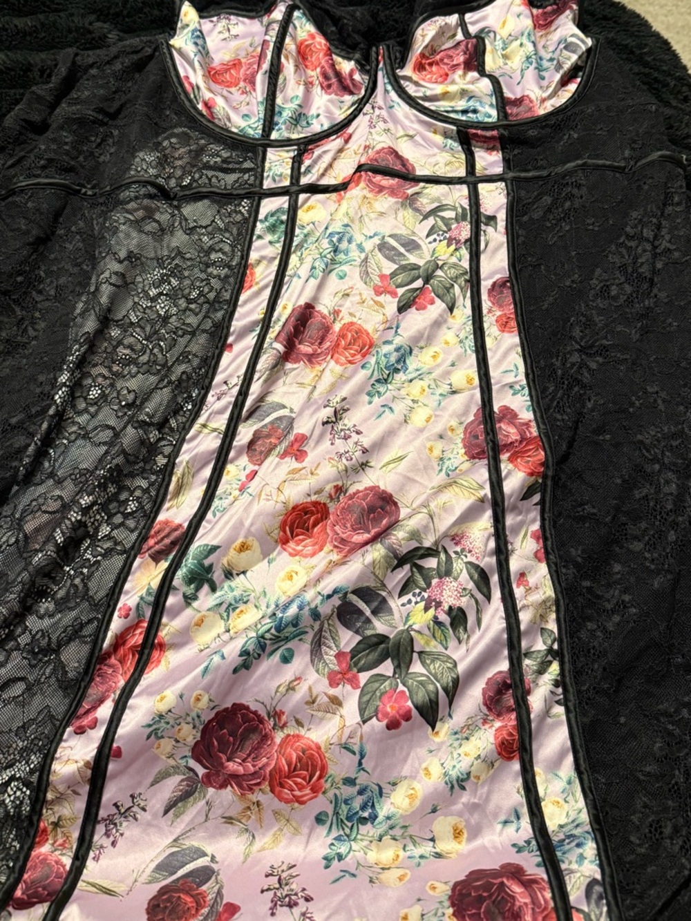torrid Black Lace & Pink Floral Satin Chemise
